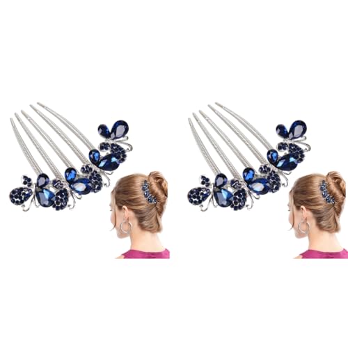 PALAY® Hair Comb Clip Butterfly Rhinestone Alloy Side Combs Claw Slide Hairpin Decorative Bridal Accessories Bun Clips For Ladies Blue 2 PCS PALAY® Hair Comb Clip Butterfly Rhinestone Alloy Side Combs Claw Slide Hairpin Decorative Bridal Accessories Bun Clips For Ladies Blue 2 PCS
